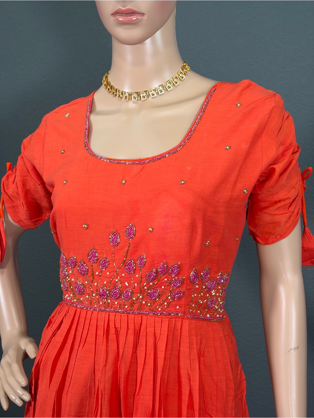 Brand new orange dual shaded cotton maxi dress for women,Bust size - L up to XL